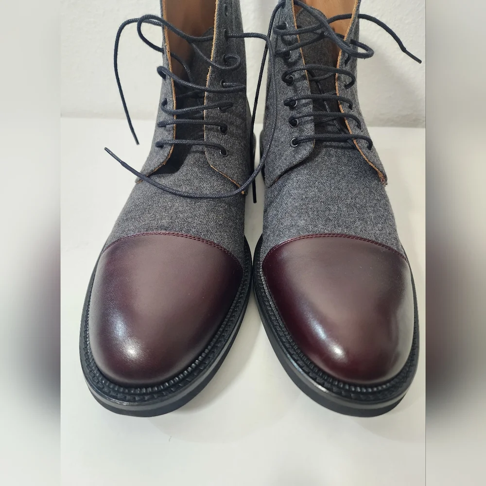 TAFT Jack Boot Men’s Gray Wool Lace Up Ankle Boots Burgundy Leather Size 13